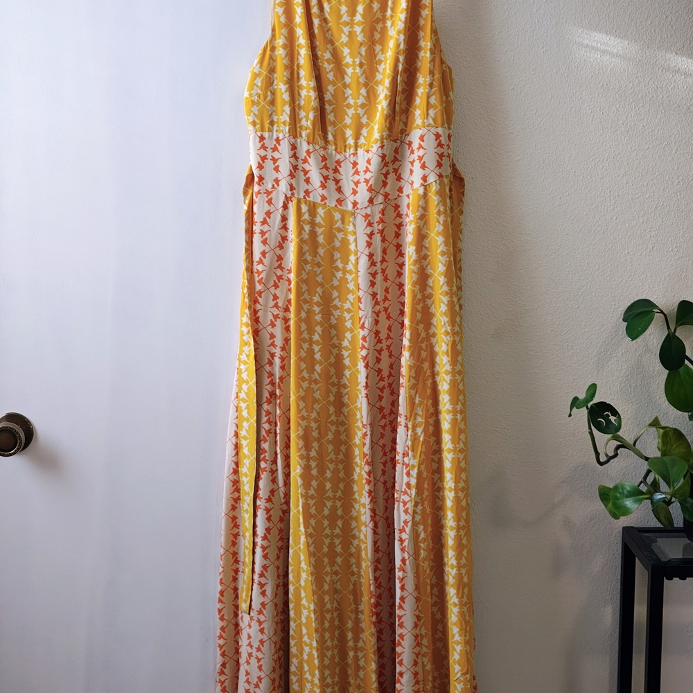 Yellow and Orange Patterned Women's Dress